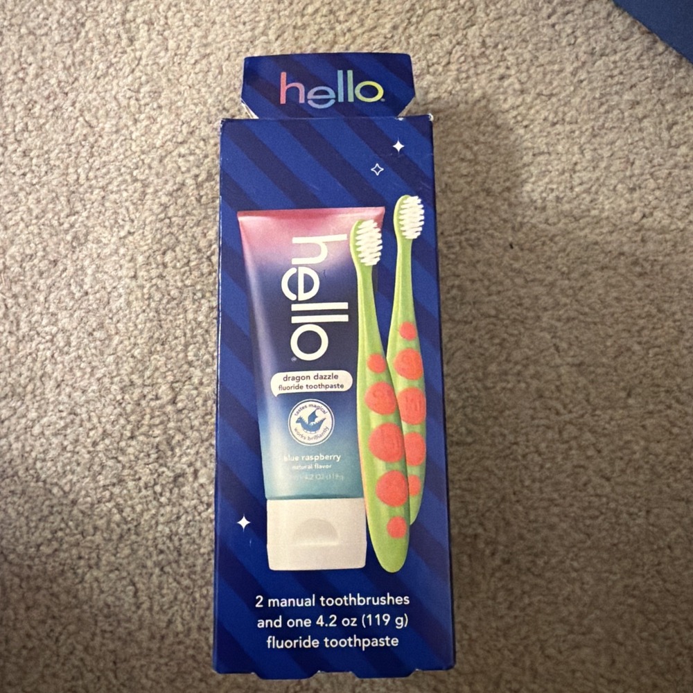 Hello Dragon Dazzle Kids Toothpaste 4.2 Oz and 2 Manual Toothbrushes Set New
